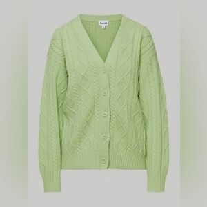 Aritzia Sunday Best Lamora Cardigan Sz 2XS Cable Knit Sweater Green Oversize